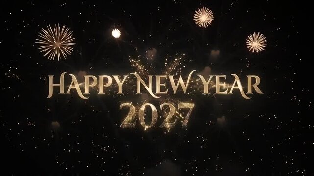 Colorful New Year Fireworks Celebration in Dark Night Sky