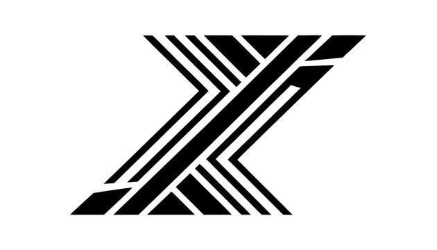 Bold abstract geometric arrow symbol with diagonal lines and modern minimalist design.