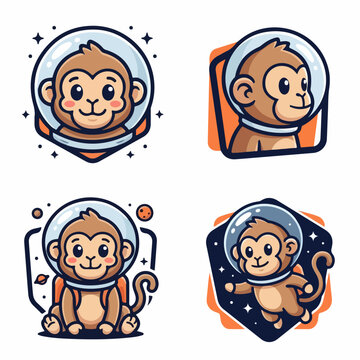 Cartoon Astronaut Monkey in Space Helmet.