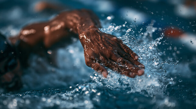 Swimmer Hand Cutting Through Water in Swimming Pool
