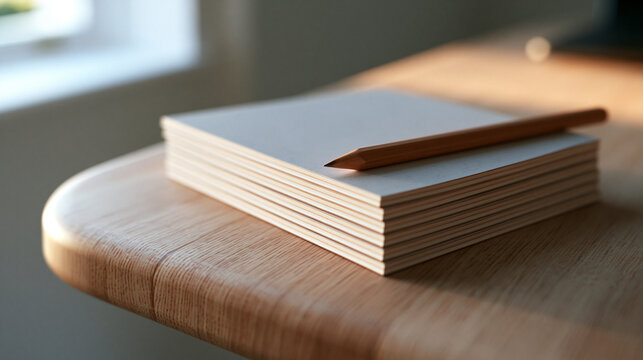 Blank Paper Notepad with Pencil on Wooden Desk