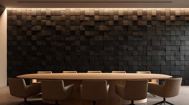 Modern Executive Boardroom Interior with Wooden Conference Table