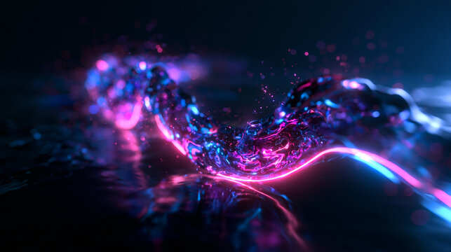 Abstract Futuristic Glowing Fluid Wave Background with Neon Lights