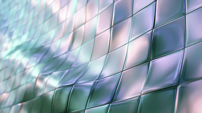 Futuristic Metallic Grid Pattern Background with Wave Surface