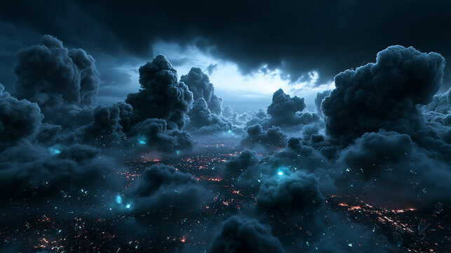 Dramatic Storm Clouds Over Glowing City Skyline at Night