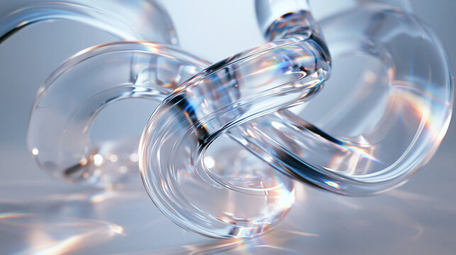Abstract Transparent Glass Curved Shape with Prismatic Light Refraction