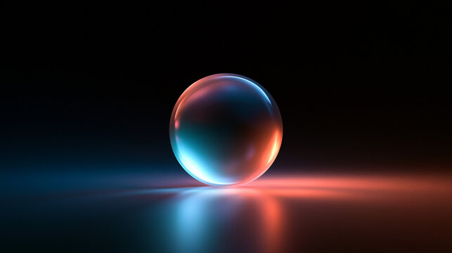 Glowing Glass Sphere with Red and Blue Neon Light