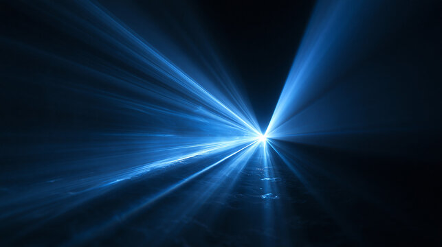 Blue Laser Light Beam Rays in Dark Atmospheric Space