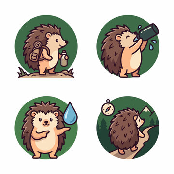 Cartoon Hedgehog Characters in Outdoor Adventures.