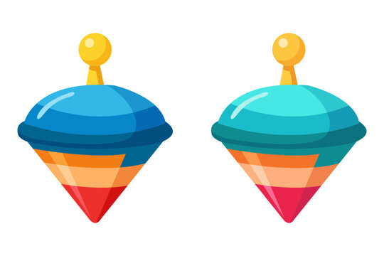 Two colorful spinning top toys