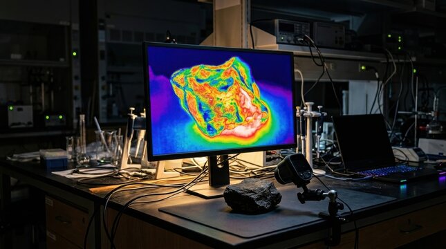 Thermal imaging scan of a stone sample in a modern laboratory setting