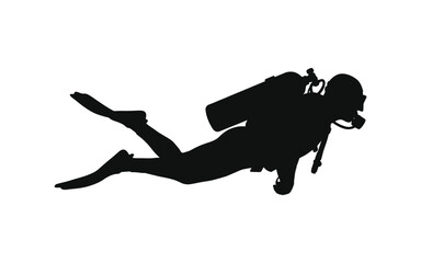 Fototapeta premium Scuba diver silhouette against a white background depicts underwater exploration