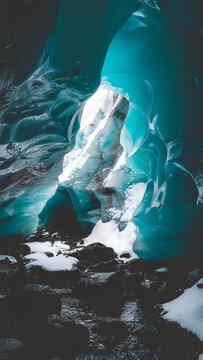 Majestic iceberg floating in deep blue arctic waters.