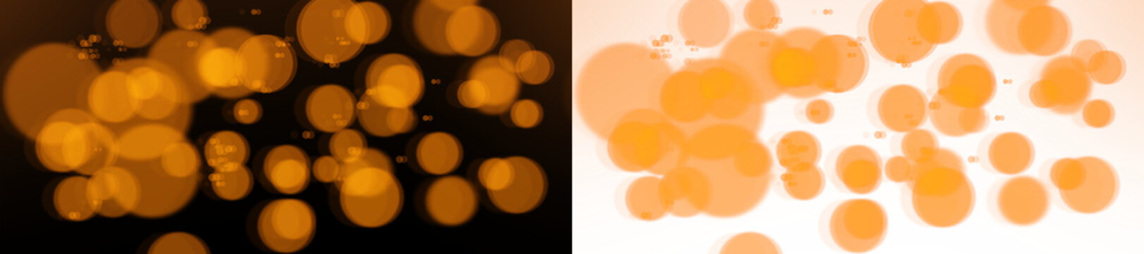 Abstract golden bokeh lights background, glowing circles, festive holiday backdrop, blurred yellow particles on black and white background, design element.