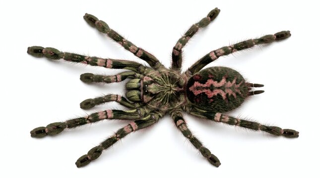Close-up portrait of venomous hairy tarantula spider isolated on white background