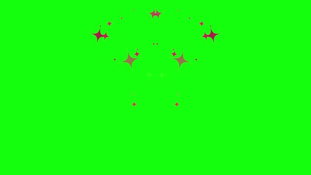 Red sparkling four-pointed stars popping and floating against a solid green screen background, perfect for magical or celebration overlay concepts.