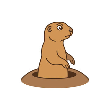 Cute Cartoon Prairie Dog Emerging from a Burrow Hole Vector Illustration