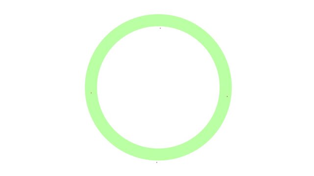 Green ring animation with red drop icons rotating on a circular path. Concept of a loading process, location indicator, or data rotation.
