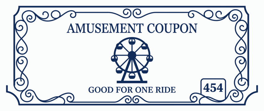 Amusement Coupon for One Ride with Ferris Wheel Icon, Isolated