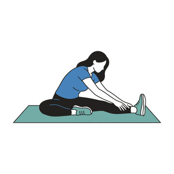 Healthy woman doing seated hamstring stretch on yoga mat vector illustration