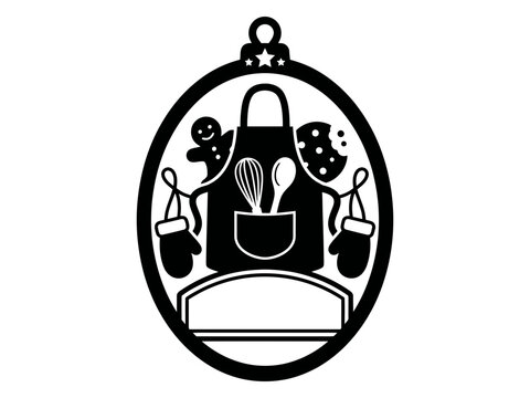Baker apron with utensils gingerbread and cookies ornament vector