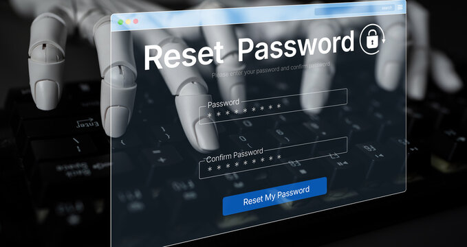 An AI assistant guides the user through a secure password reset process. This interface ensures the account recovery is safe and the new password meets security standards. Fermion