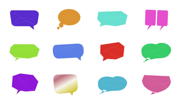 Set of colorful hand drawn speech bubbles and chat boxes for communication and social media design elements