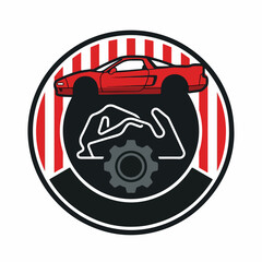 Fototapeta premium Vintage Racing Car and Gear Emblem Design.