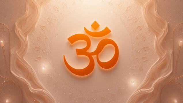 Golden om symbol on soft abstract light background with meditation spirituality buddhism abstract background religion consciousness mindfulness tranquility enlightenment serenity mystical