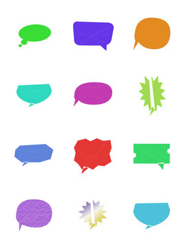 Set of colorful speech bubbles and comic thought clouds for creative design and communication graphics