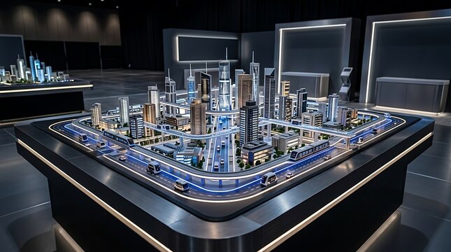 Futuristic City Model with Elevated Train System urban planning