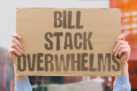 "Bill Stack Overwhelms" Several bills arriving together strain your cash flow unexpectedly. BILLS. STACK. OVERWHELM. CASH. FLOW.