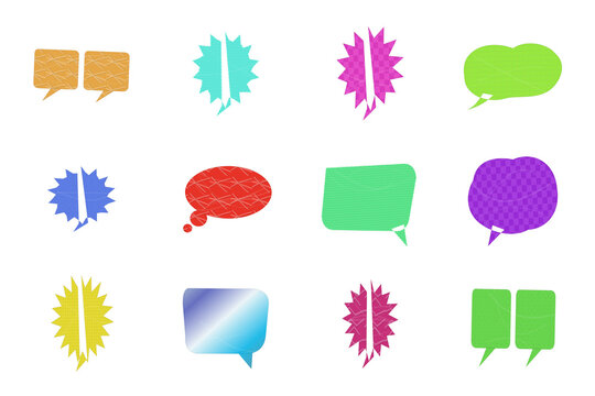 Set of colorful speech bubble icons and chat thought balloons in various shapes and modern styles for communication web design and social media messaging graphics
