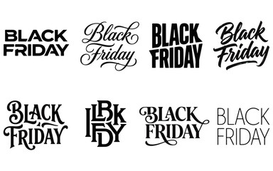 Obraz premium Black friday typography variations presented in a dark monochromatic vector illustration blackfriday sale discount promotion