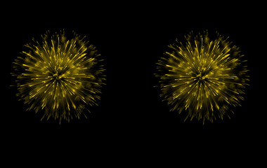 Obraz premium Bright Yellow Symmetrical Firework Explosions Brush Set – Radial Spherical Bursts on Black Background for Photoshop and Digital Art