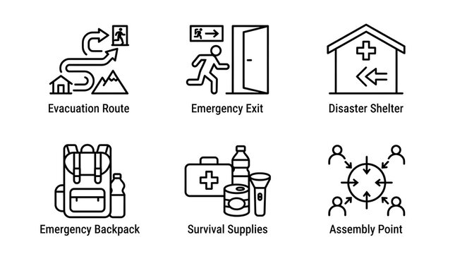 Emergency Preparedness and Disaster Response Line Icon Set