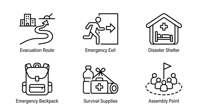Emergency Preparedness and Disaster Response Line Icon Set