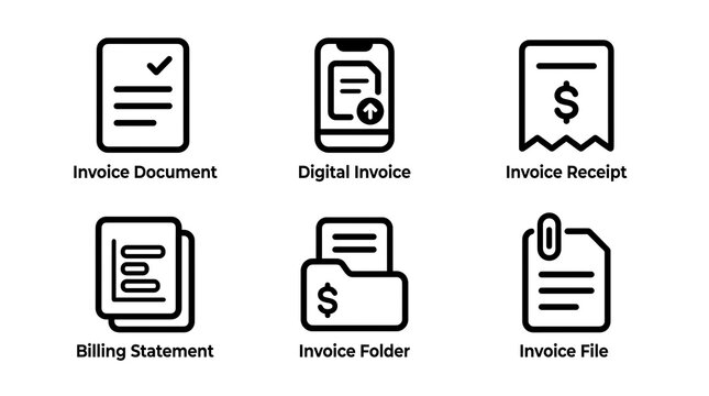 Business invoice and billing statement line icon set