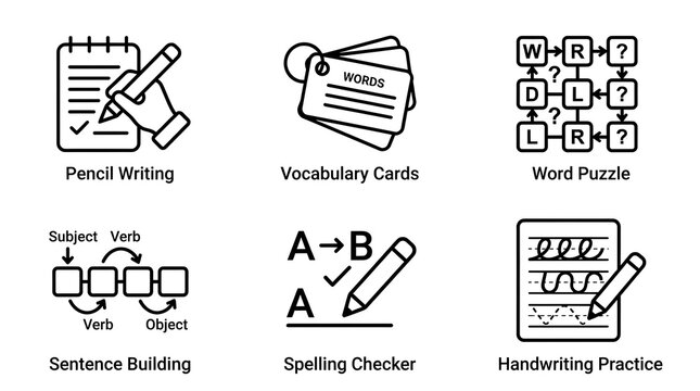 Education and Literacy Line Icon Set for Learning and Language Skills