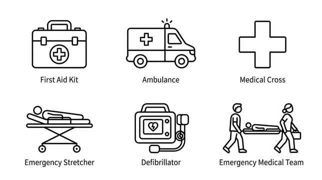 Emergency Medical and First Aid Line Icon Set