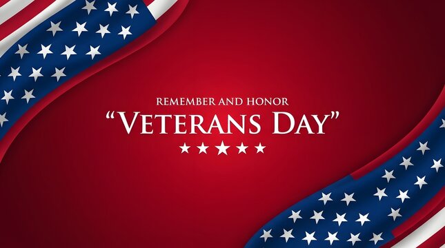Red background, with white stars, and text honoring, veterans day banner