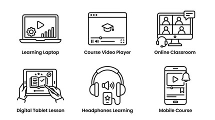 Fototapeta premium Online Education and E-learning Line Icon Set