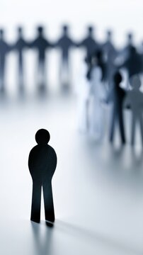 Conceptual image of social isolation showing a solitary figure separated from blurred groups of people in the background symbolizing loneliness and exclusion