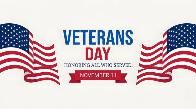 Red, white, and blue veterans day banner honoring service members flag