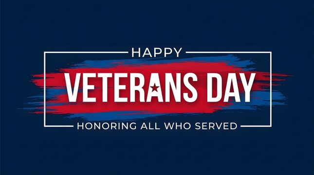 Red, white, and blue veterans day greeting with star motif banner text