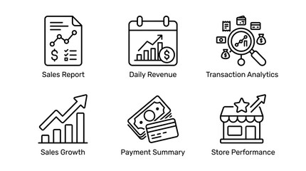Fototapeta premium Business Finance and Sales Analytics Line Icon Set