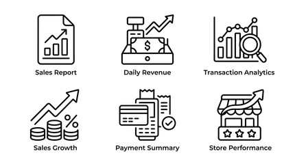 Fototapeta premium Business Sales and Revenue Analytics Line Icon Set