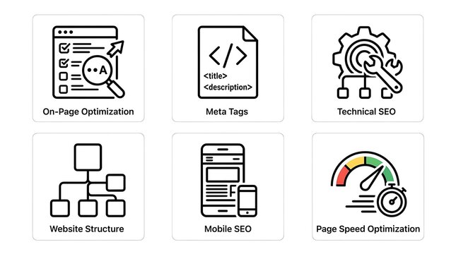 SEO Search Engine Optimization Icon Set for Web and Marketing