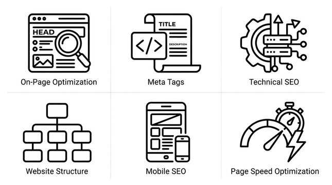 SEO Marketing Icons for Web Development and Optimization