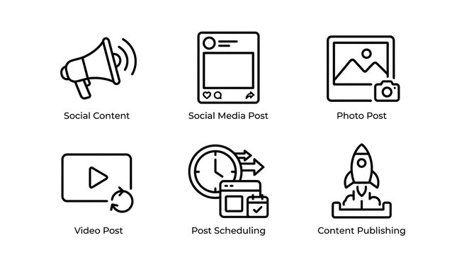 Social Media Marketing and Content Strategy Line Icon Set